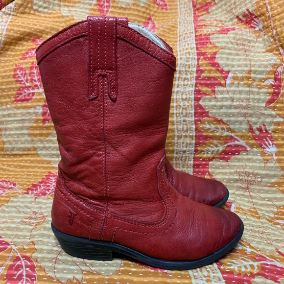Frye Carson Pull on Red Cowboy Boots toddler Sz 11 - Picture 3 of 8